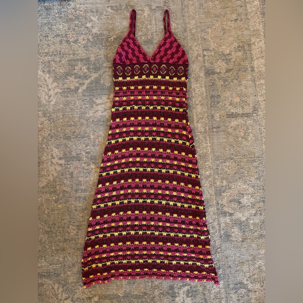 Zara Pink, Black & Yellow Crochet Midi Dress